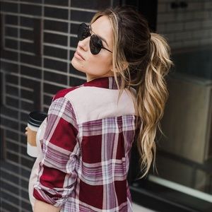 Sidalee wine plaid button down top
